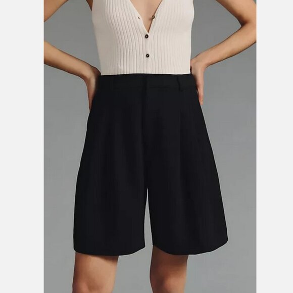 Anthropologie Maeve The Avery Pleated Trouser Shorts Bermuda Black 0 NWT